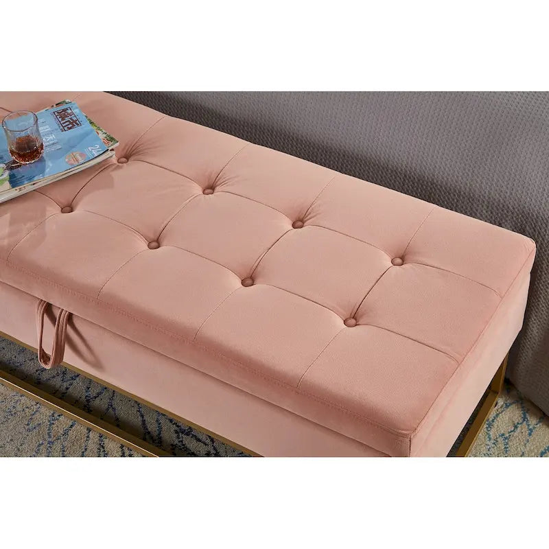 Banc de lit de 58,6 pouces avec base en métal et compartiment de rangement dissimulé pour chambre à coucher
