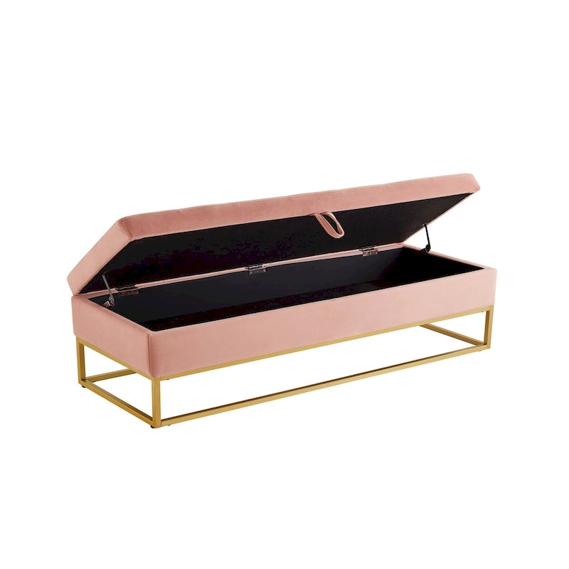 Banc de lit de 58,6 pouces avec base en métal et compartiment de rangement dissimulé pour chambre à coucher