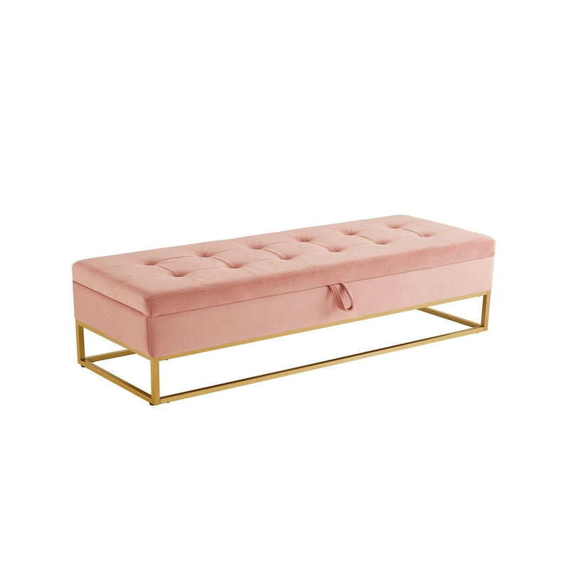 Banc de lit de 58,6 pouces avec base en métal et compartiment de rangement dissimulé pour chambre à coucher