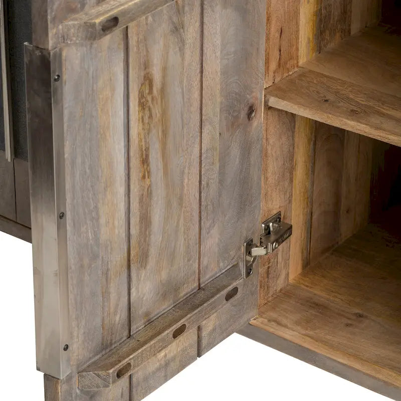 Buffet de salon en bois de manguier à quatre portes et deux tons, armoire de bar à café - 70L x 18P x 33,5H