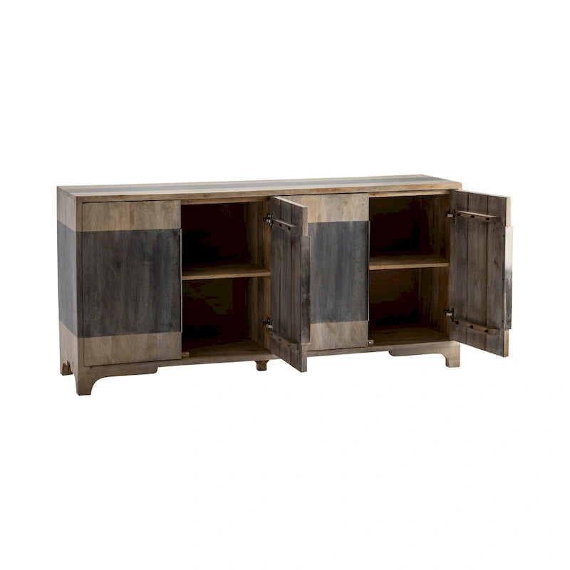 Buffet de salon en bois de manguier à quatre portes et deux tons, armoire de bar à café - 70L x 18P x 33,5H