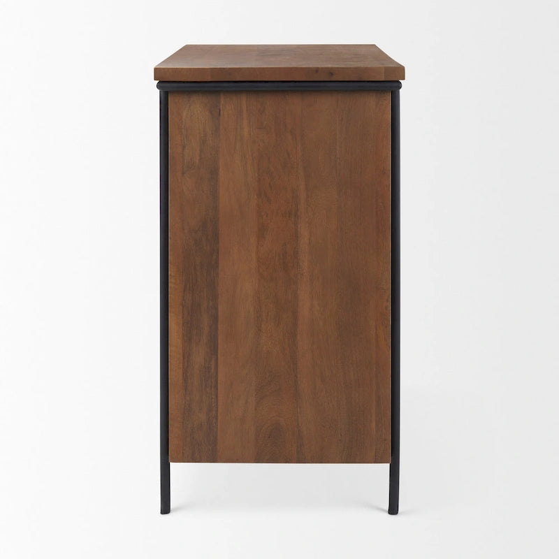 Meuble d'appoint à 2 portes en bois massif brun moyen avec cadre en fer noir
