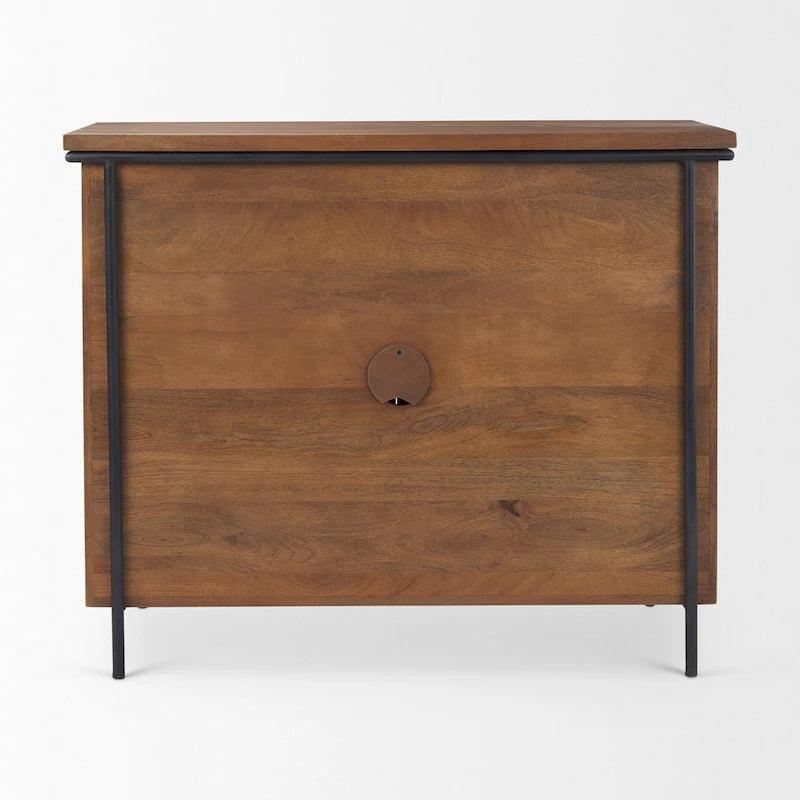 Meuble d'appoint à 2 portes en bois massif brun moyen avec cadre en fer noir
