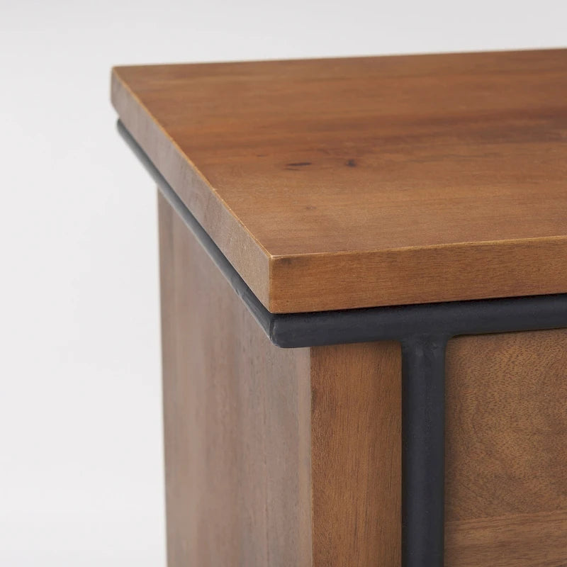 Meuble d'appoint à 2 portes en bois massif brun moyen avec cadre en fer noir