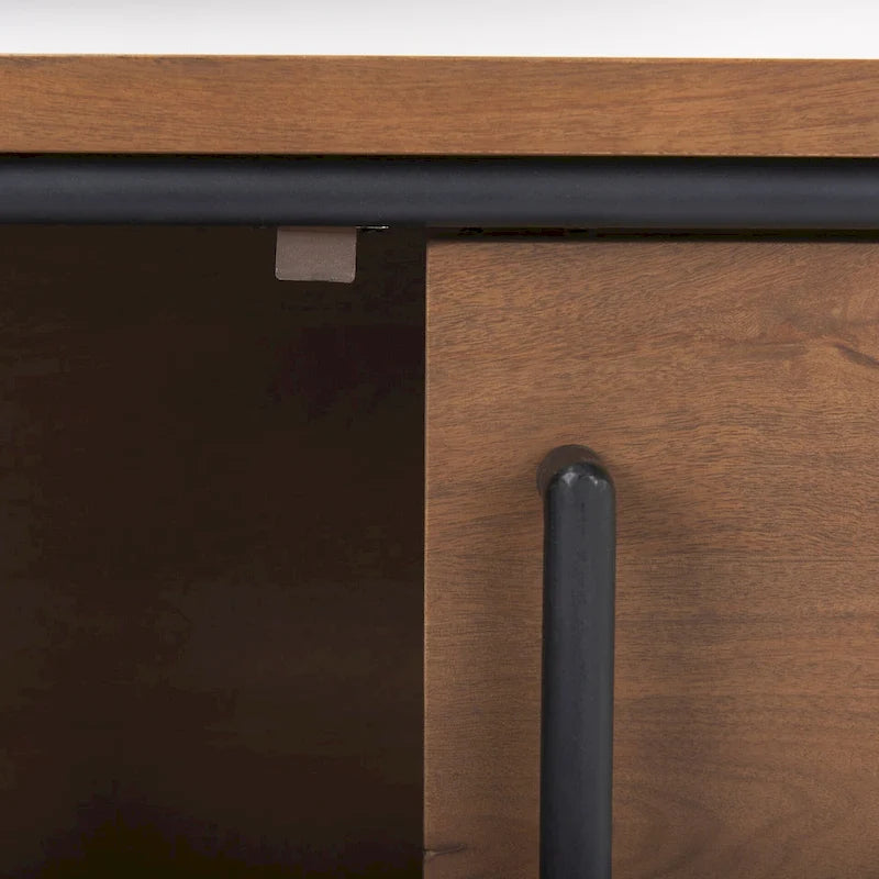 Meuble d'appoint à 2 portes en bois massif brun moyen avec cadre en fer noir