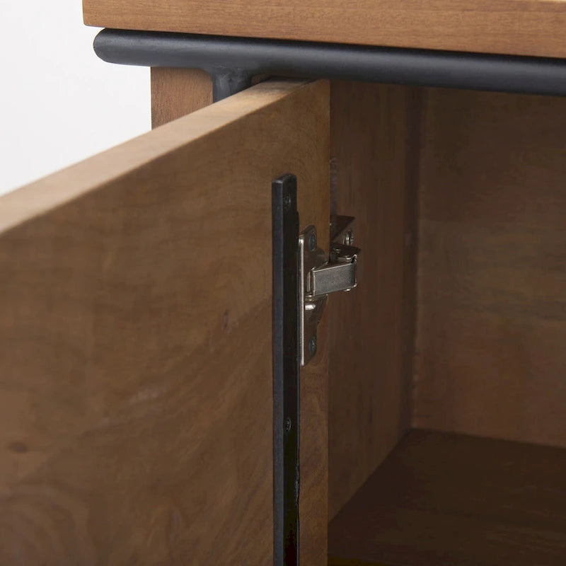 Meuble d'appoint à 2 portes en bois massif brun moyen avec cadre en fer noir