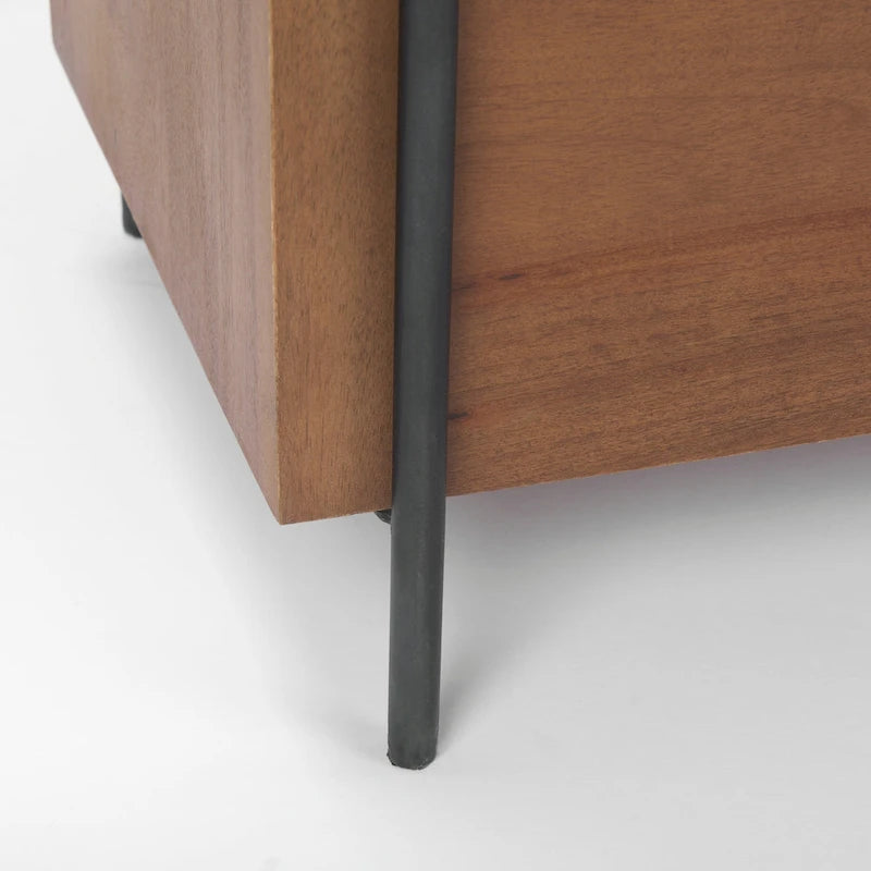 Meuble d'appoint à 2 portes en bois massif brun moyen avec cadre en fer noir