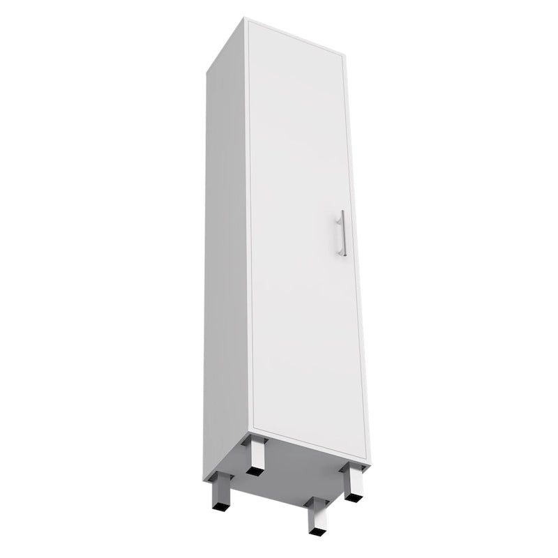 Armoire de rangement haute et étroite avec étagère à 5 niveaux et porte-balais, blanc