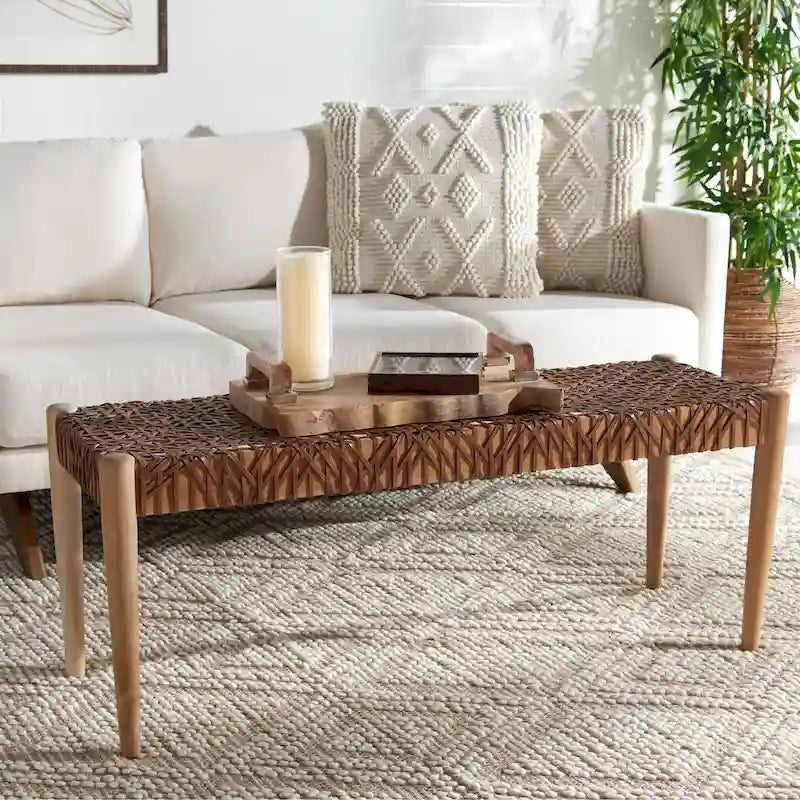 Banc d'appoint de 47 pouces avec cadre en bois et revêtement en cuir pour chambre ou salon