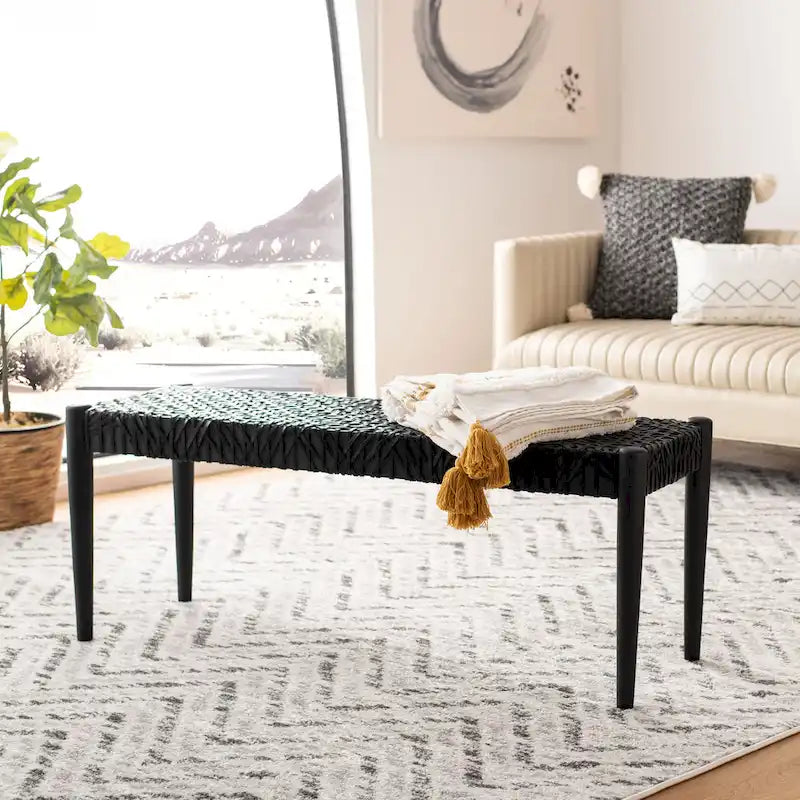 Banc d'appoint de 47 pouces avec cadre en bois et revêtement en cuir pour chambre ou salon
