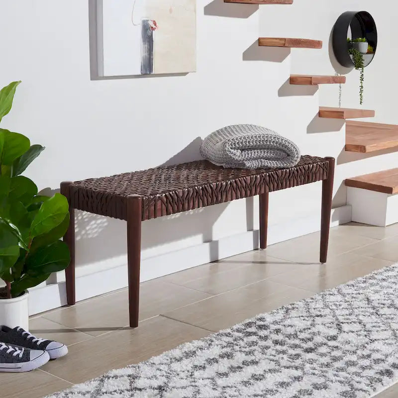 Banc d'appoint de 47 pouces avec cadre en bois et revêtement en cuir pour chambre ou salon