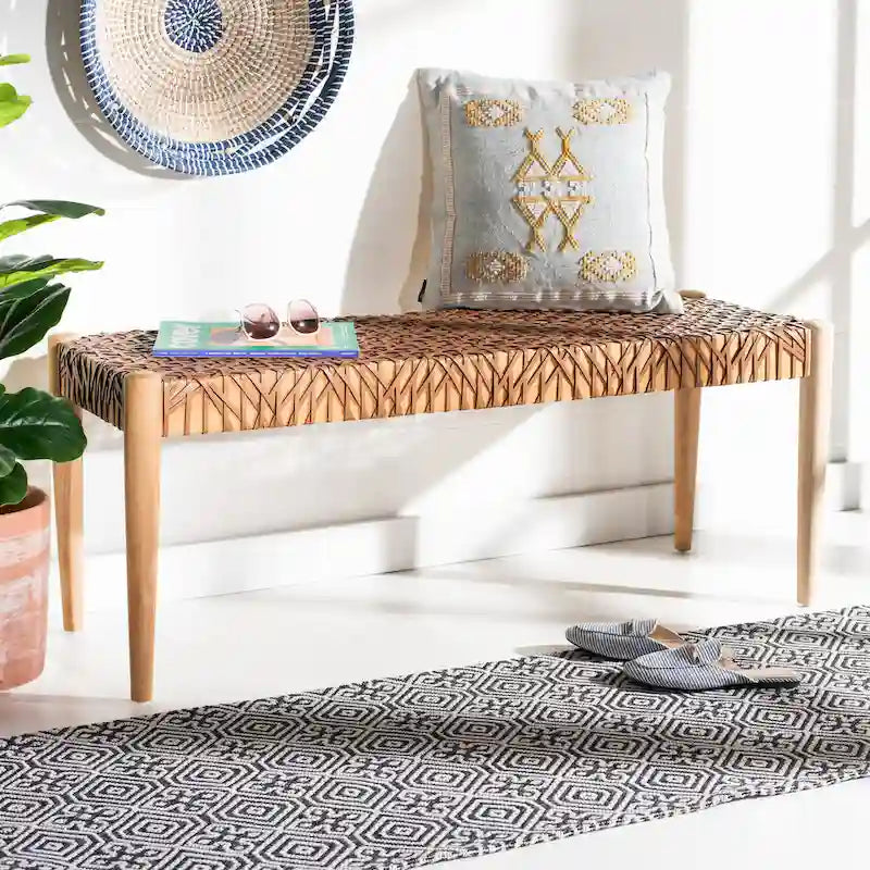 Banc d'appoint de 47 pouces avec cadre en bois et revêtement en cuir pour chambre ou salon