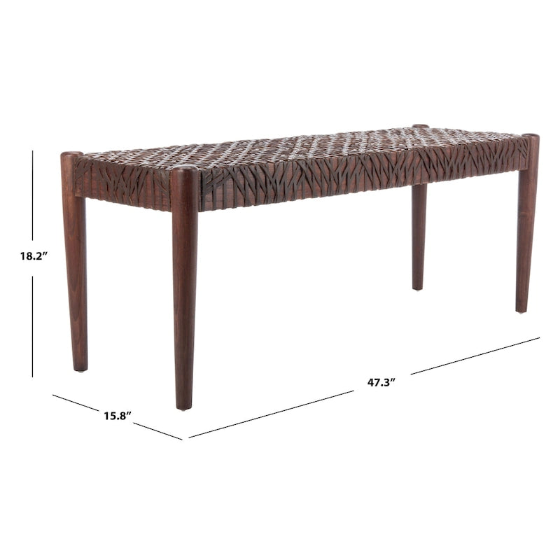 Banc d'appoint de 47 pouces avec cadre en bois et revêtement en cuir pour chambre ou salon