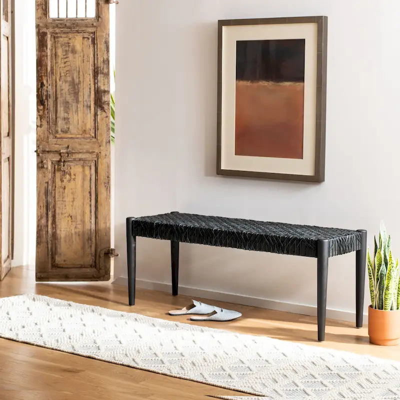 Banc d'appoint de 47 pouces avec cadre en bois et revêtement en cuir pour chambre ou salon