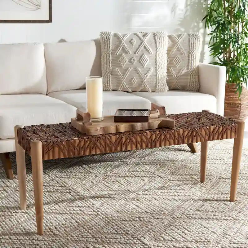 Banc d'appoint de 47 pouces avec cadre en bois et revêtement en cuir pour chambre ou salon