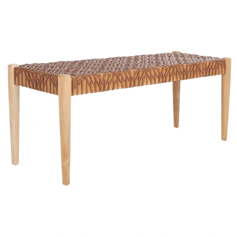 Banc d'appoint de 47 pouces avec cadre en bois et revêtement en cuir pour chambre ou salon