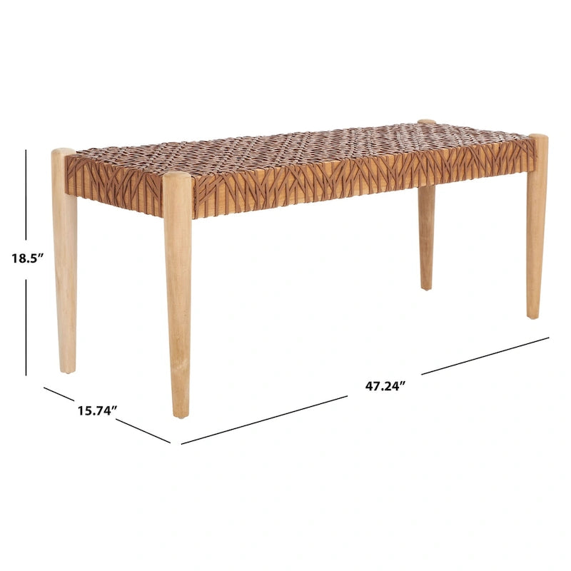 Banc d'appoint de 47 pouces avec cadre en bois et revêtement en cuir pour chambre ou salon