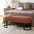 Banc d'appoint ovale capitonné de 50 pouces avec pieds en bois massif pour salon ou chambre à coucher