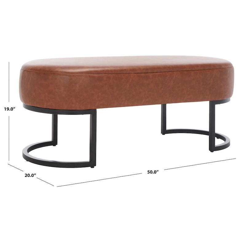 Banc d'appoint ovale capitonné de 50 pouces avec pieds en bois massif pour salon ou chambre à coucher