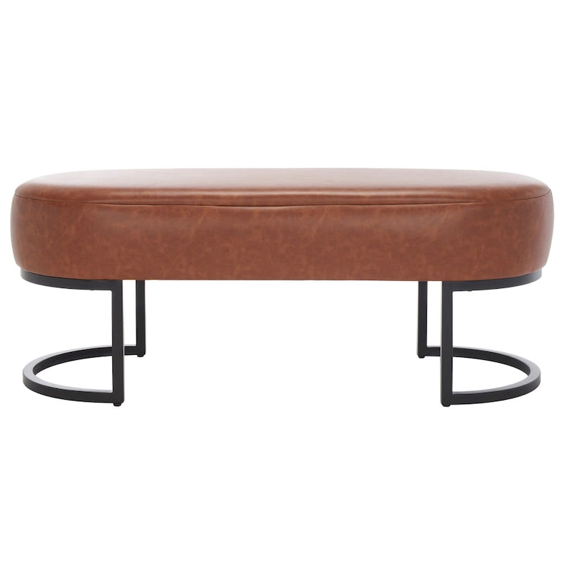 Banc d'appoint ovale capitonné de 50 pouces avec pieds en bois massif pour salon ou chambre à coucher