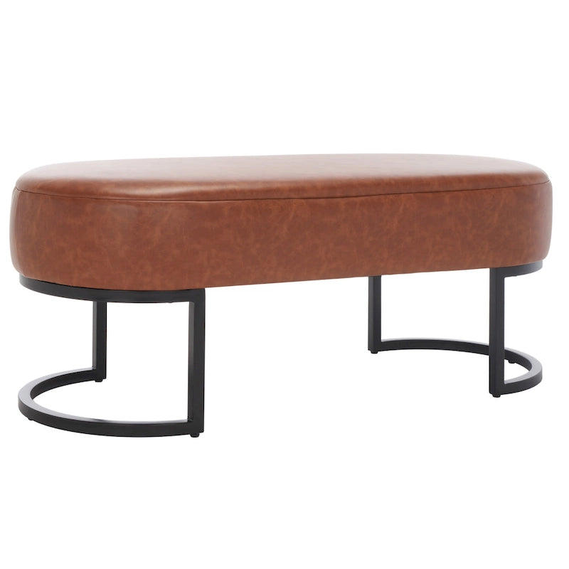 Banc d'appoint ovale capitonné de 50 pouces avec pieds en bois massif pour salon ou chambre à coucher
