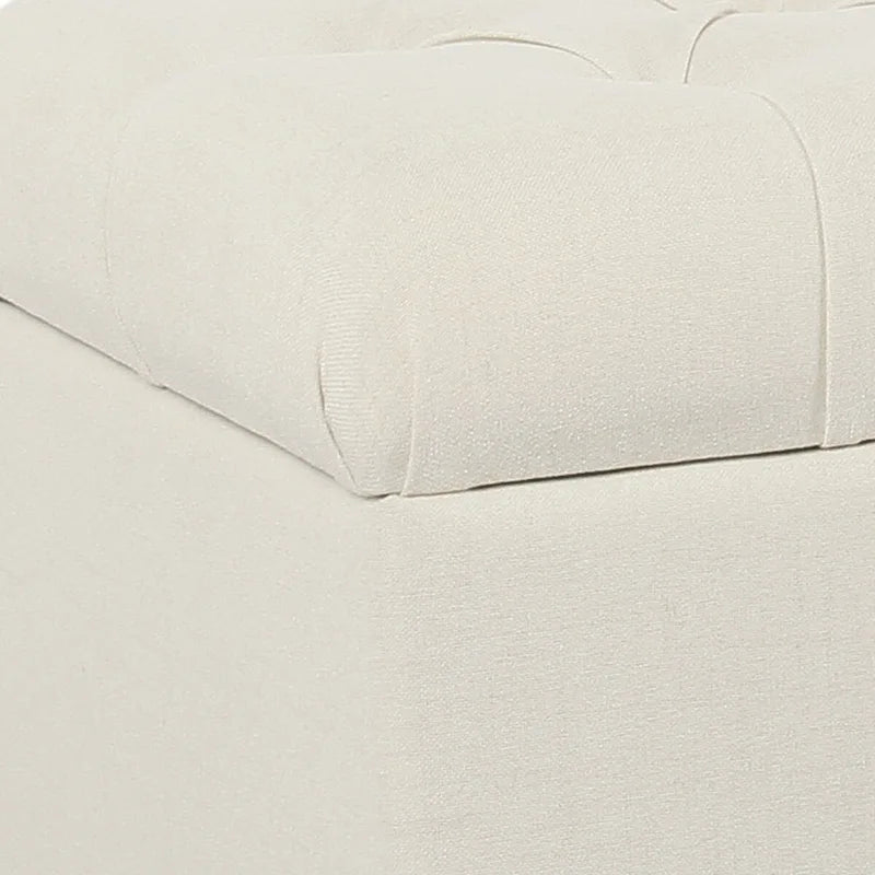 Banc en bois capitonné en tissu avec rangement à charnière, blanc et marron - 45,7 H x 101,6 L x 45,7 P cm