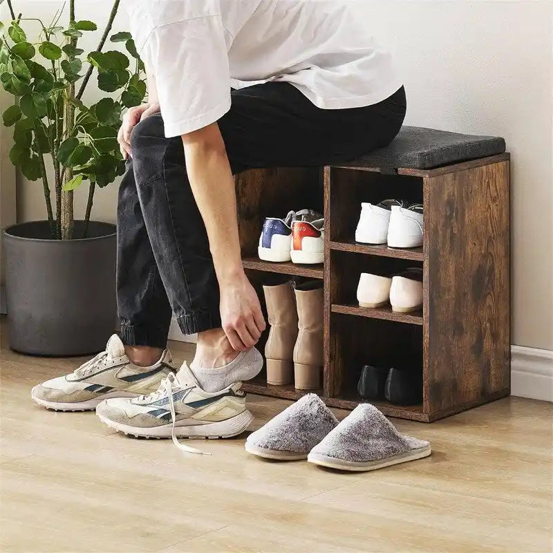 Banc à chaussures compact pour entrée avec compartiment de rangement dissimulé et structure en bois robuste