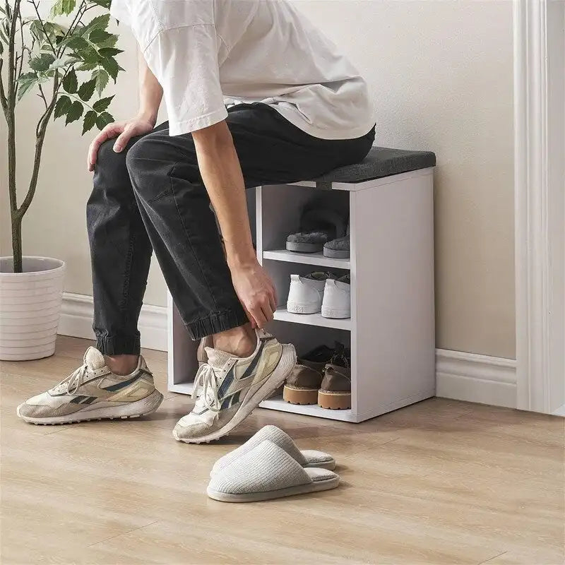 Banc à chaussures compact pour entrée avec compartiment de rangement dissimulé et structure en bois robuste