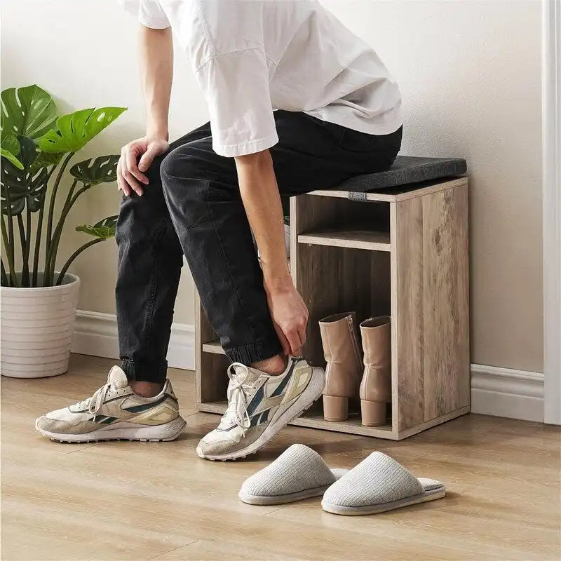 Banc à chaussures compact pour entrée avec compartiment de rangement dissimulé et structure en bois robuste