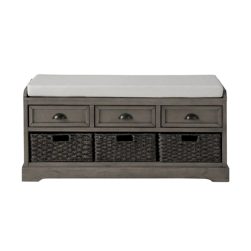 Banc de rangement en bois avec 3 tiroirs et 3 paniers