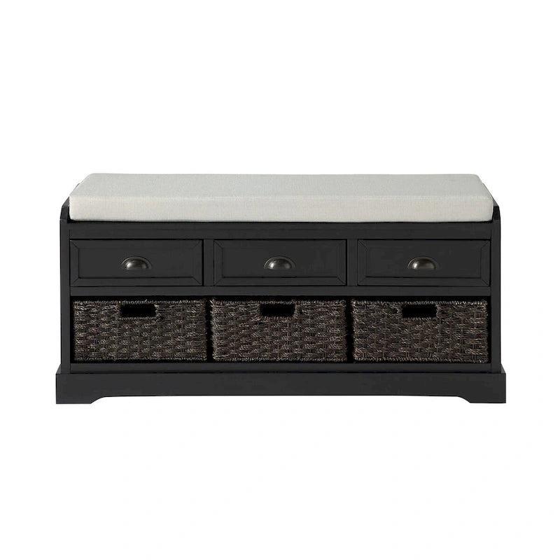 Banc de rangement en bois avec 3 tiroirs et 3 paniers