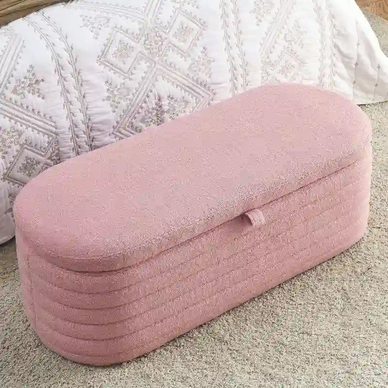 Banc de rangement rembourré en tissu avec couvercle à ouverture relevable et garnissage en mousse