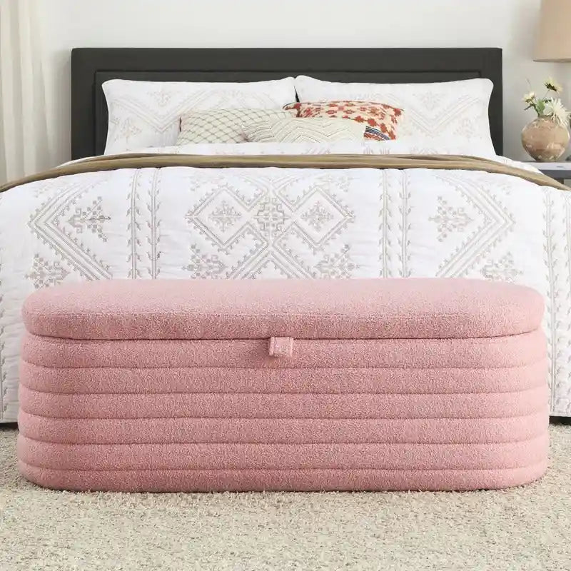 Banc de rangement rembourré en tissu avec couvercle à ouverture relevable et garnissage en mousse