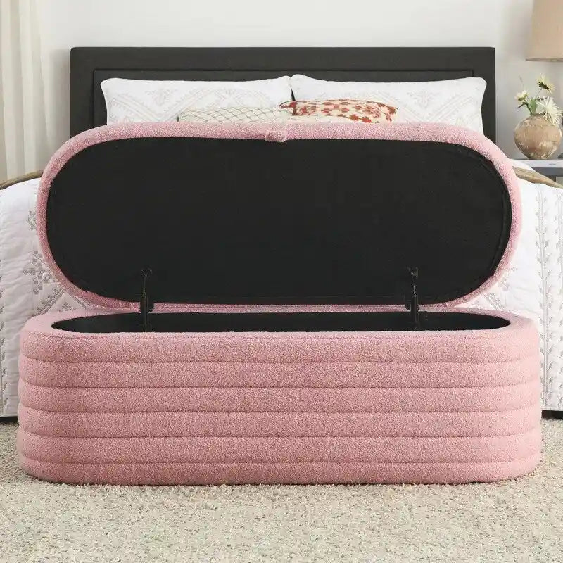 Banc de rangement rembourré en tissu avec couvercle à ouverture relevable et garnissage en mousse