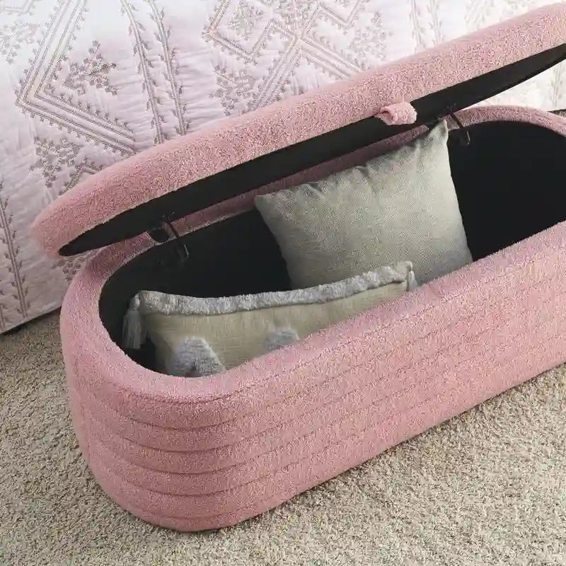 Banc de rangement rembourré en tissu avec couvercle à ouverture relevable et garnissage en mousse