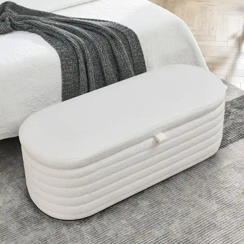Banc de rangement rembourré en tissu avec couvercle à ouverture relevable et garnissage en mousse