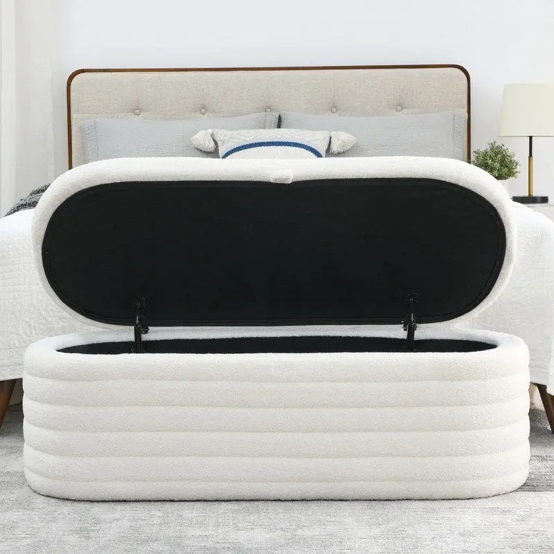 Banc de rangement rembourré en tissu avec couvercle à ouverture relevable et garnissage en mousse
