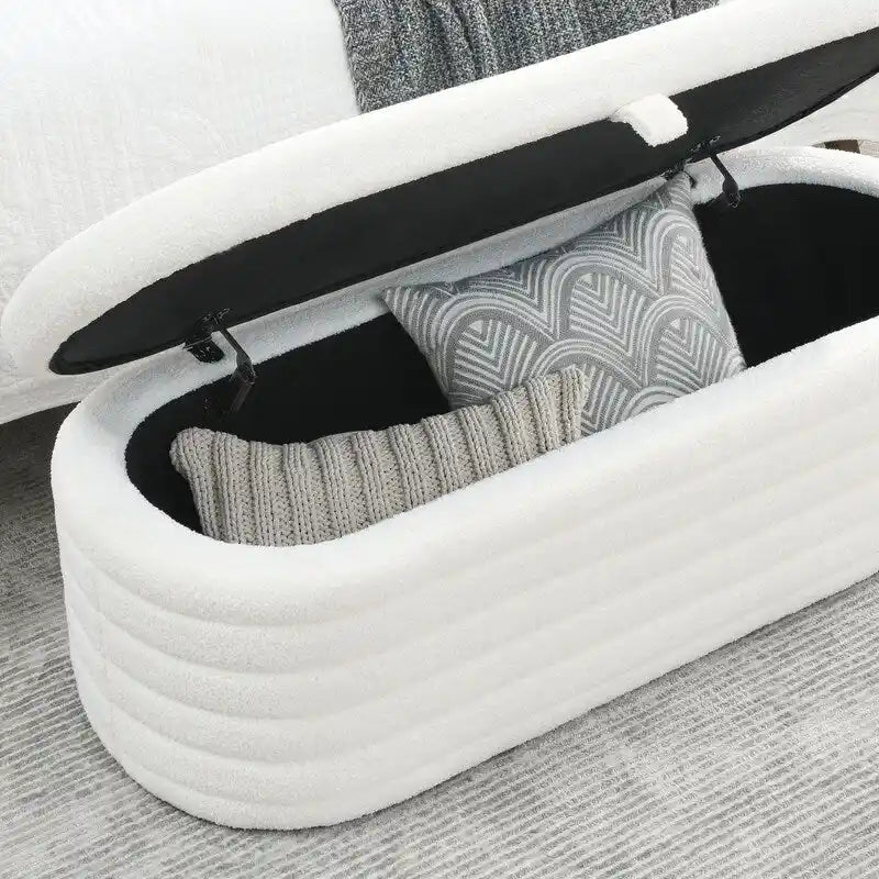 Banc de rangement rembourré en tissu avec couvercle à ouverture relevable et garnissage en mousse