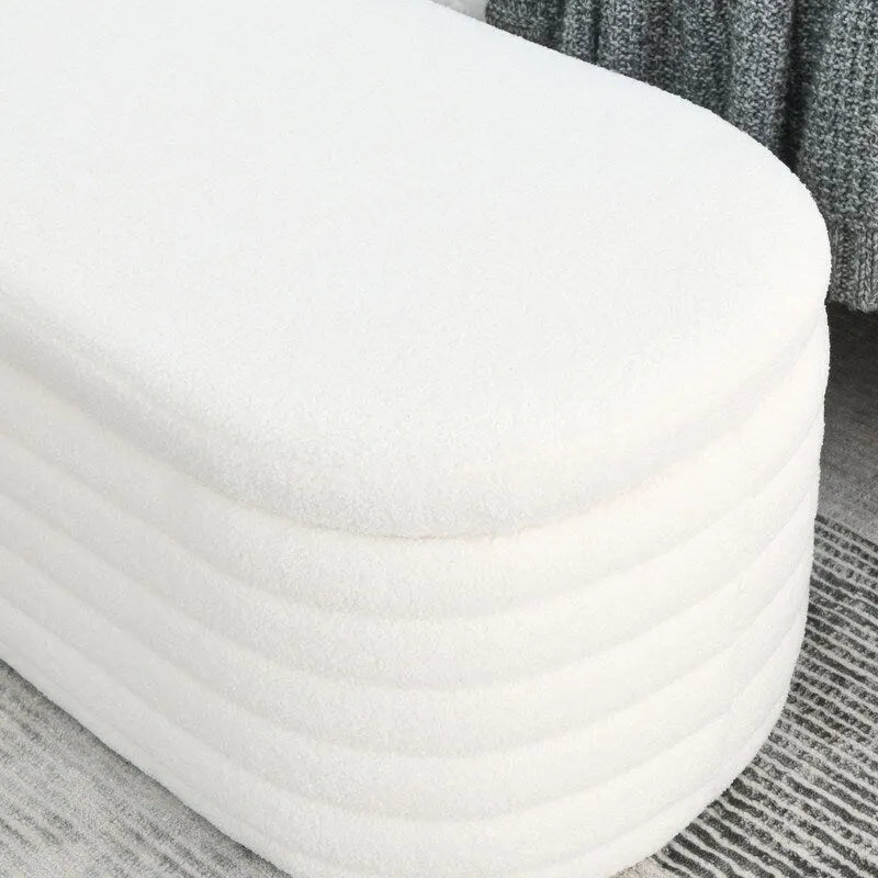 Banc de rangement rembourré en tissu avec couvercle à ouverture relevable et garnissage en mousse