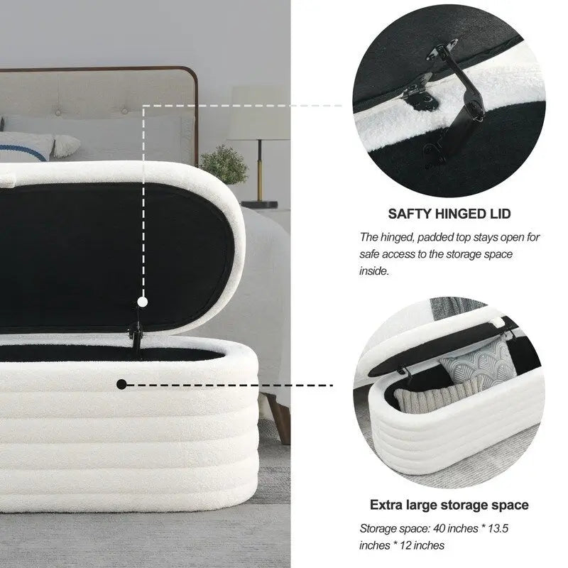 Banc de rangement rembourré en tissu avec couvercle à ouverture relevable et garnissage en mousse