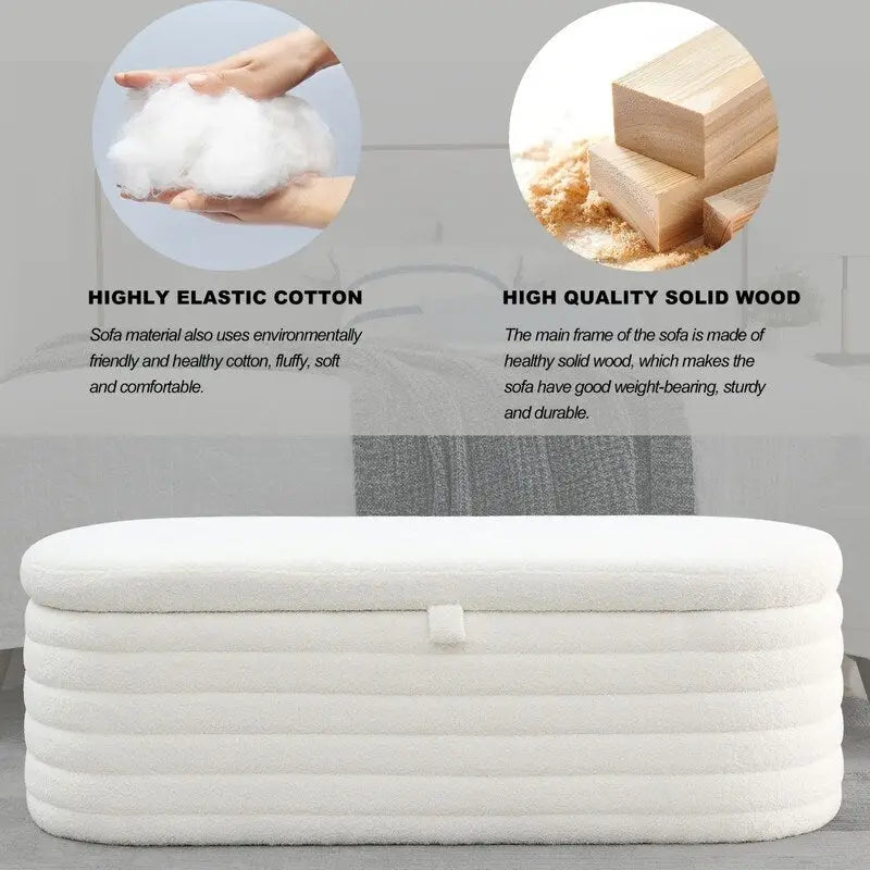 Banc de rangement rembourré en tissu avec couvercle à ouverture relevable et garnissage en mousse