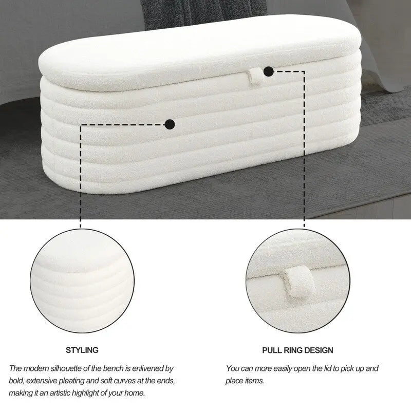 Banc de rangement rembourré en tissu avec couvercle à ouverture relevable et garnissage en mousse