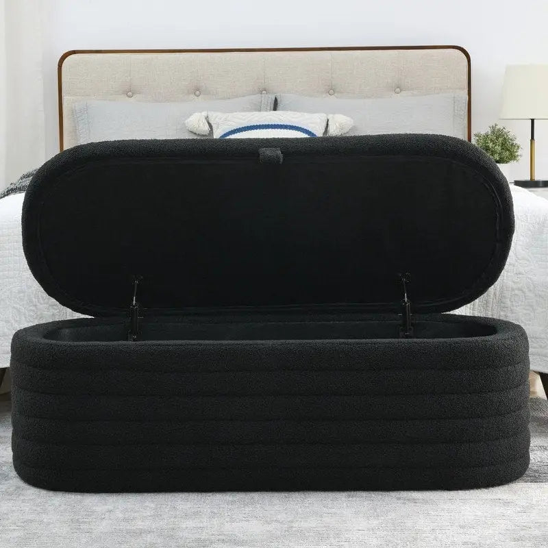 Banc de rangement rembourré en tissu avec couvercle à ouverture relevable et garnissage en mousse
