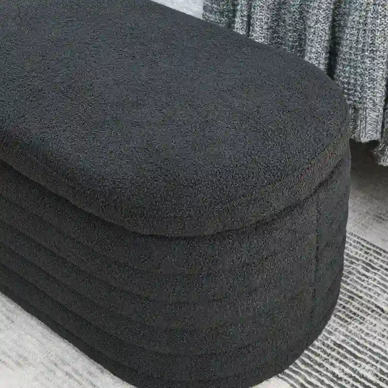 Banc de rangement rembourré en tissu avec couvercle à ouverture relevable et garnissage en mousse