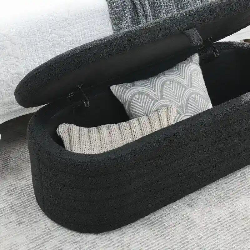 Banc de rangement rembourré en tissu avec couvercle à ouverture relevable et garnissage en mousse