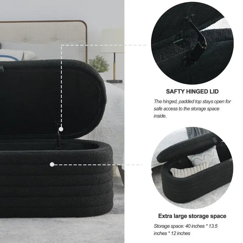 Banc de rangement rembourré en tissu avec couvercle à ouverture relevable et garnissage en mousse