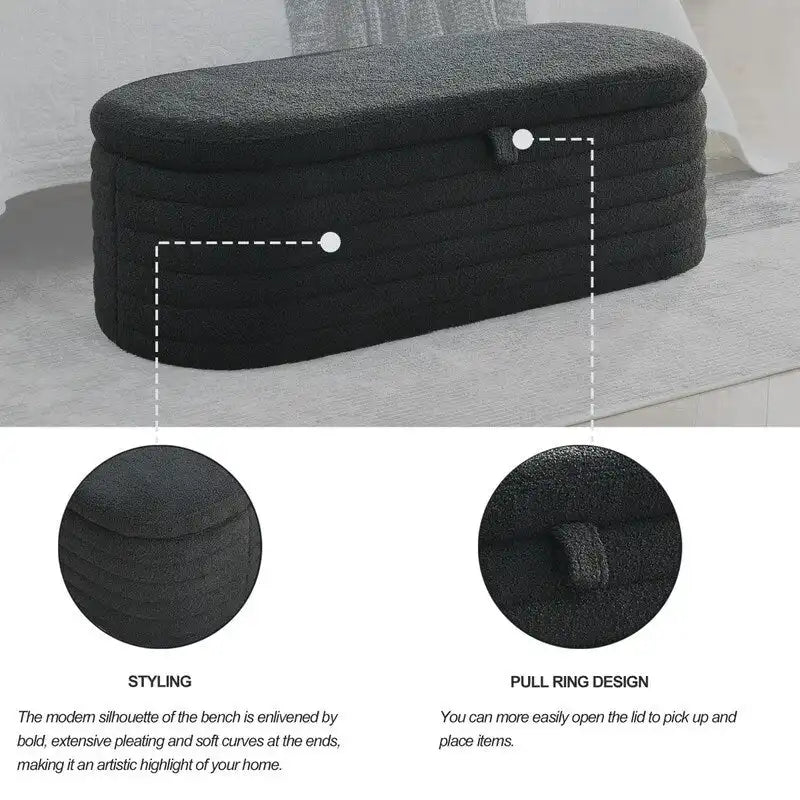 Banc de rangement rembourré en tissu avec couvercle à ouverture relevable et garnissage en mousse