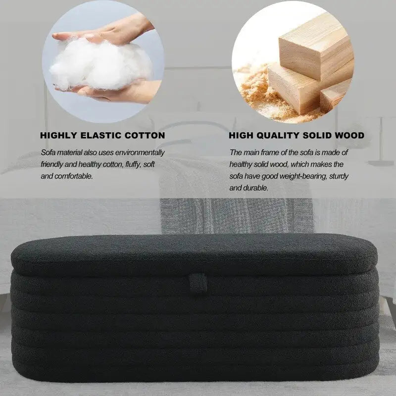 Banc de rangement rembourré en tissu avec couvercle à ouverture relevable et garnissage en mousse