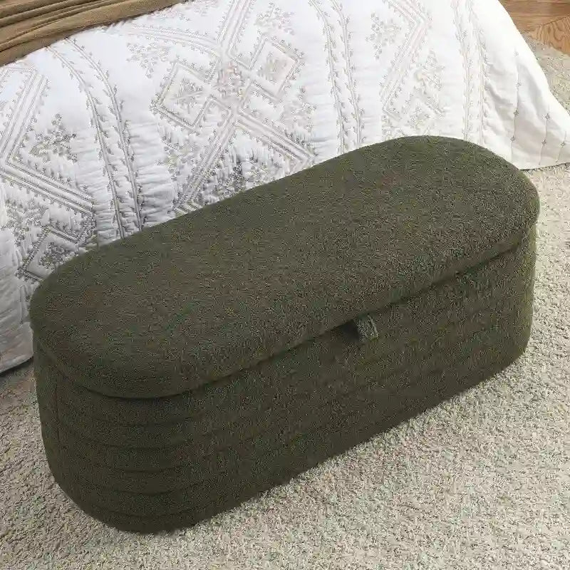 Banc de rangement rembourré en tissu avec couvercle à ouverture relevable et garnissage en mousse