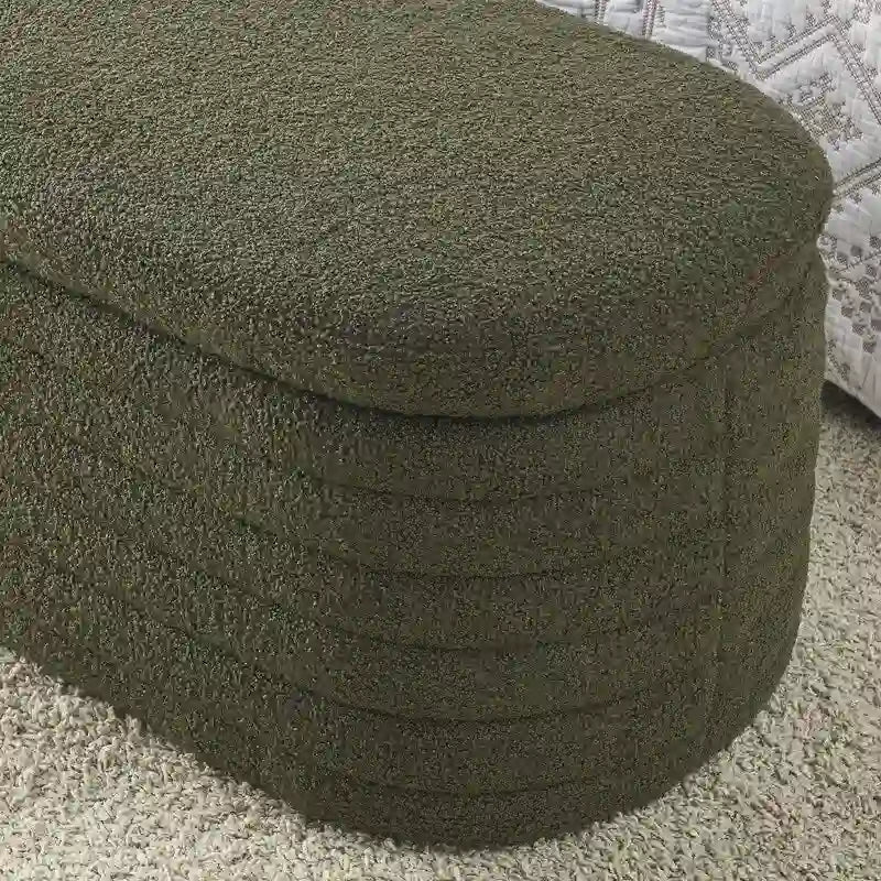 Banc de rangement rembourré en tissu avec couvercle à ouverture relevable et garnissage en mousse